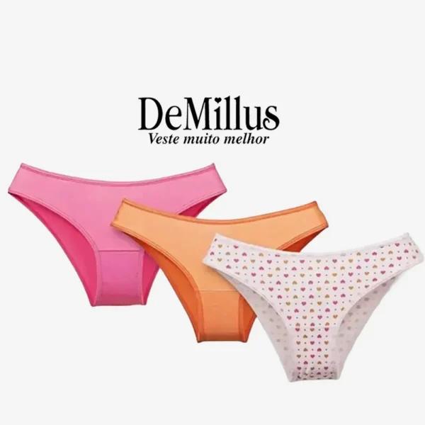 Kit 3 Calcinhas Coração DeMillus DE C53300